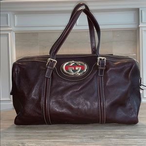 GUCCI Leather Britt Boston Bag - Brown
